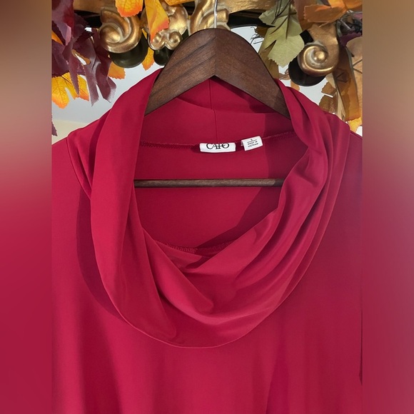 Cato Red Cowl Neck Tunic Handkerchief Hem Long Sleeve Asymmetrical Boho Top Flow - Picture 3 of 3